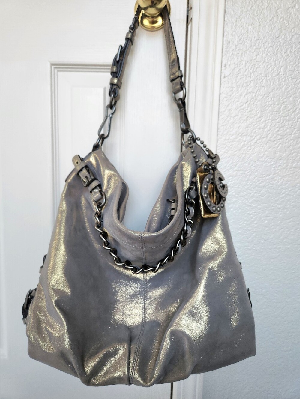 COACH Gold Metallic Slouchy Large Shoulder Bag, Limited Edition